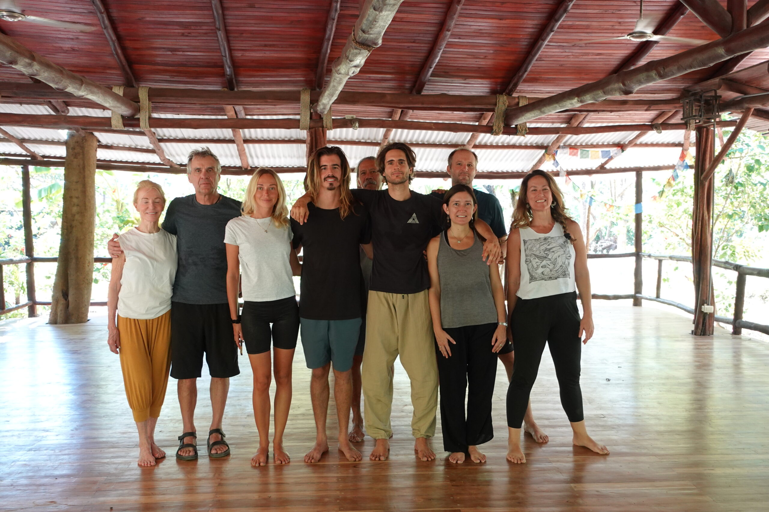 People practicing qigong in a retreat at the Hotel VIvo, in Nosara Costa Rica